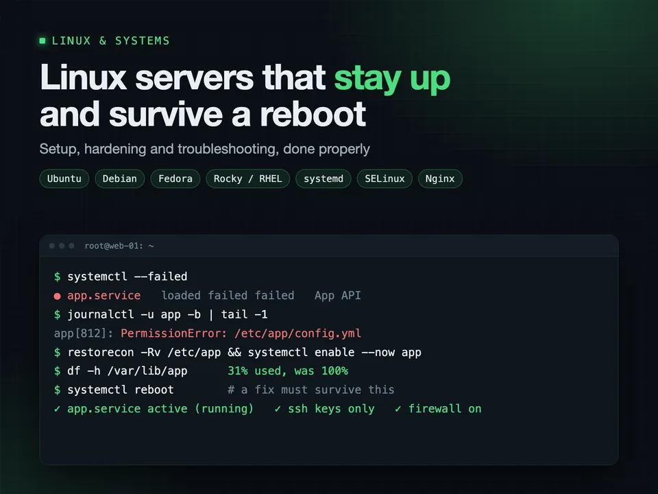 Linux servers that boot, stay up and survive a reboot